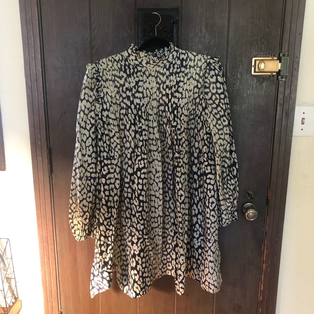 NWT Ganni Leopard Print Cotton Poplin Mini Dress